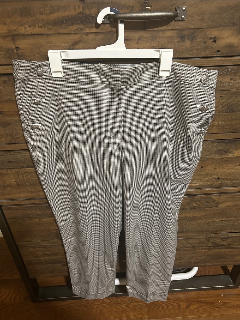 LOFT Brown & Navy Houndstooth Trousers w/button details. Work. Preppy. 18Petite